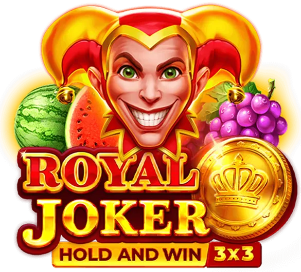 Royal Joker: Hold and Win Królewski Joker, owoce i złota moneta, logo gry slotowej