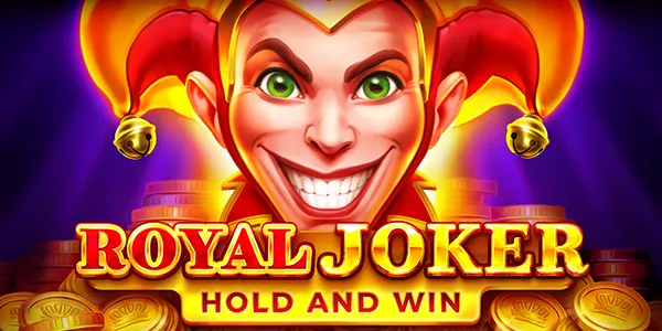 Royal Joker: Hold and Win Uśmiechnięty Joker w czapce, logo Royal Joker Hold and Win, monety